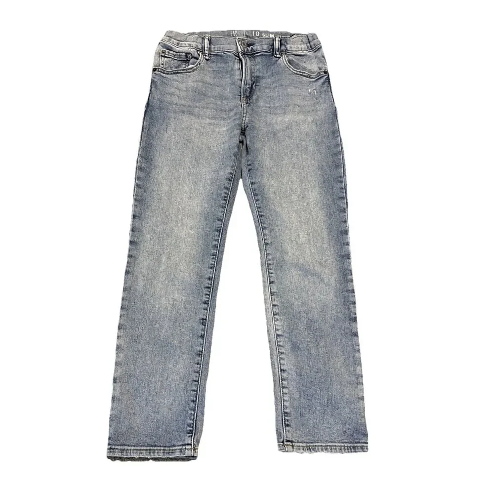Gap Jeans Size 10 H Youth Straight Slim Stretch Mid Rise Light Wash Blue Denim